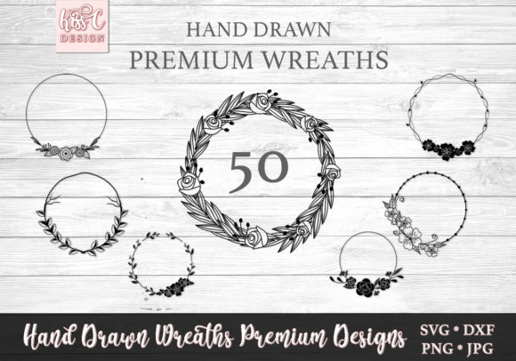 50 Floral Laurel Wreath Doodle Bundle for Graphics and Illustrations
