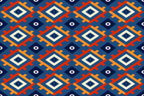 Aztec Ethnic Geometic Blue Red Color Graphics for Patterns