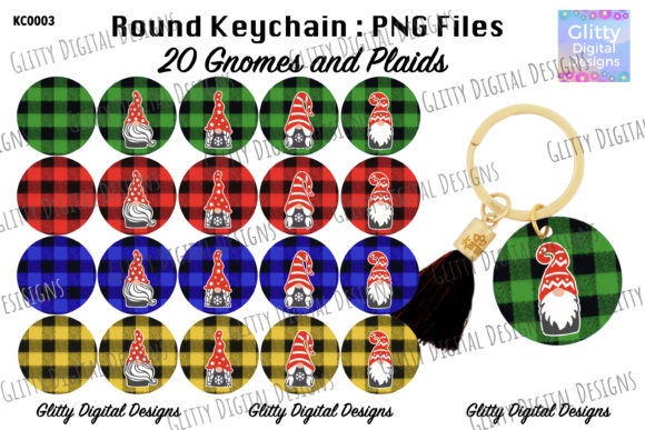 Gnomes Plaid Round Keychain PNG for Crafts and Graphics