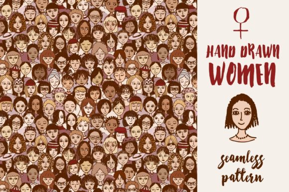 Happy Women Seamless Hand Drawn Pattern for Branding and Marketing
