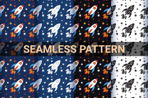 Space Rocket and Star Seamless Pattern for Graphics and Patterns
