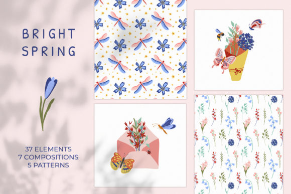 Spring Illustrations, Patterns Set for Branding and Design