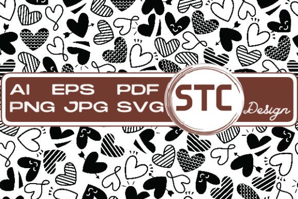 Valentine White Black Heart Patterns Graphics